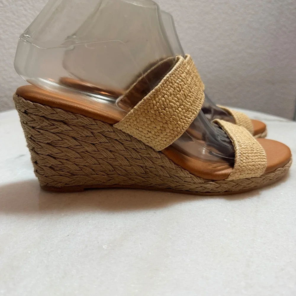 Andre Assous Nitra Raffia Tan Woven Espadrille Wedge Sandals Womens 9M